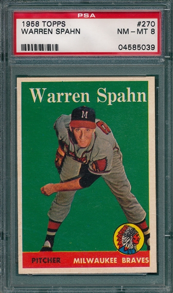 1958 Topps #270 Warren Spahn PSA 8
