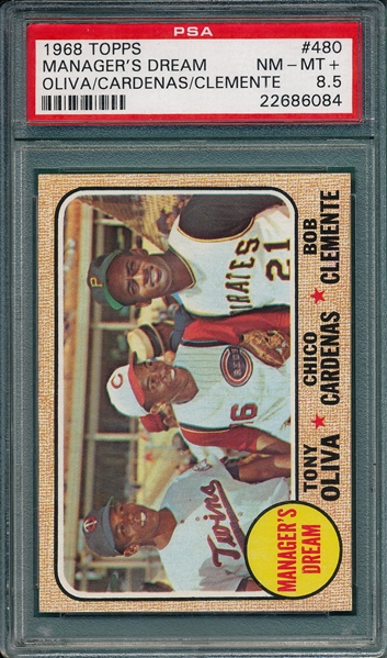 1968 Topps #480 Managers Dream W/ Clemente PSA 8.5