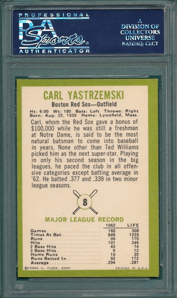 1963 Fleer #8 Carl Yastrzemski PSA 8