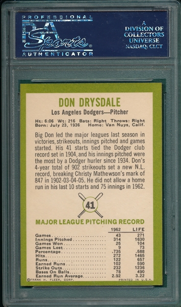 1963 Fleer #41 Don Drysdale PSA 8
