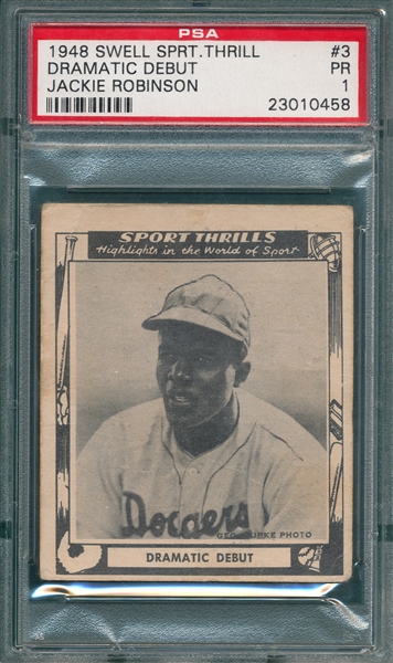 1948 Swell #3 Jackie Robinson, Dramatic Debut, Sport Thrills, PSA 1 *Rookie*