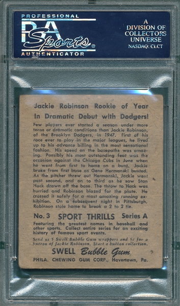 1948 Swell #3 Jackie Robinson, Dramatic Debut, Sport Thrills, PSA 1 *Rookie*