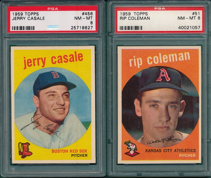 1959 Topps #51 Coleman & #456 Casale (2) Card Lot PSA 8