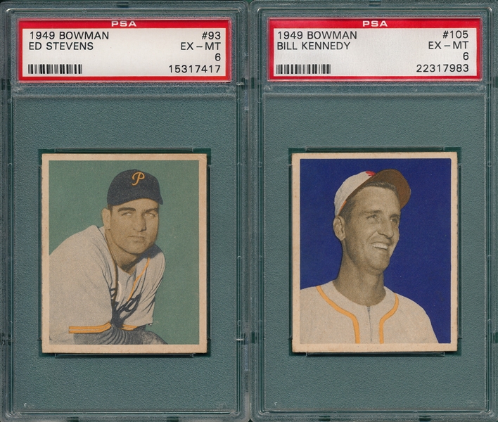 1949 Bowman #93 Stevens & #103 Kennedy (2) Card Lot PSA 6