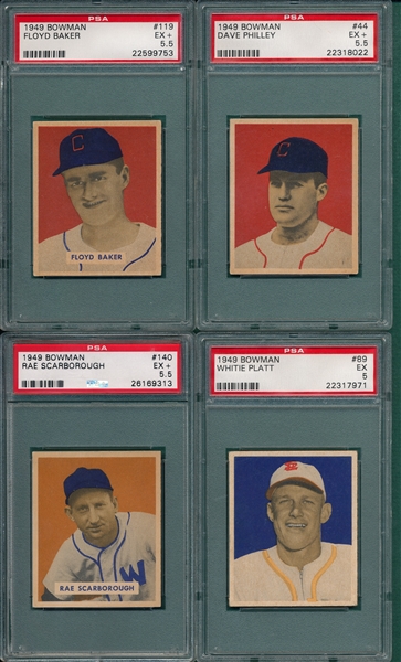 1949 Bowman Lot of (4) W/ #119 Baker PSA 5.5