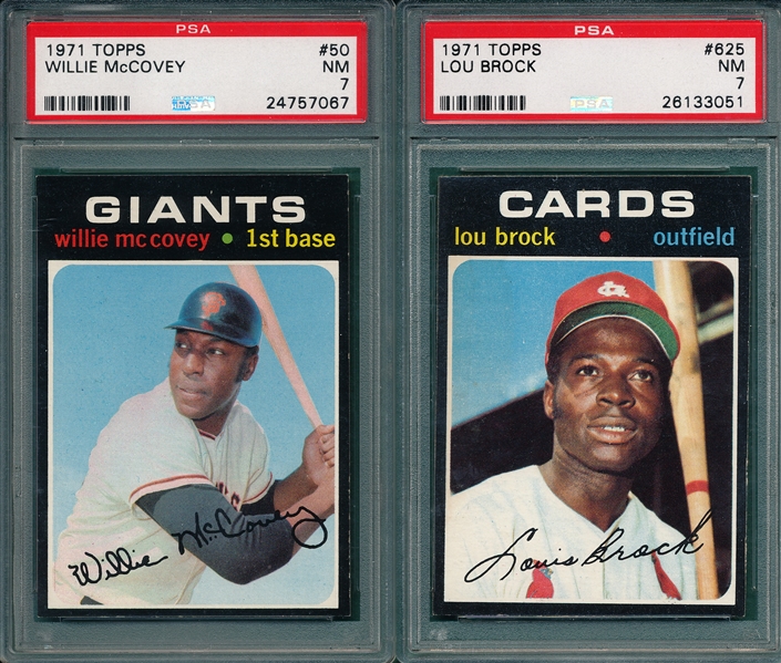 1971 Topps #50 Willie McCovey & #625 Lou Brock, (2) Card Lot PSA 7