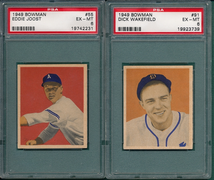 1949 Bowman #55 Joost & #91 Wakefield (2) Card Lot PSA 6