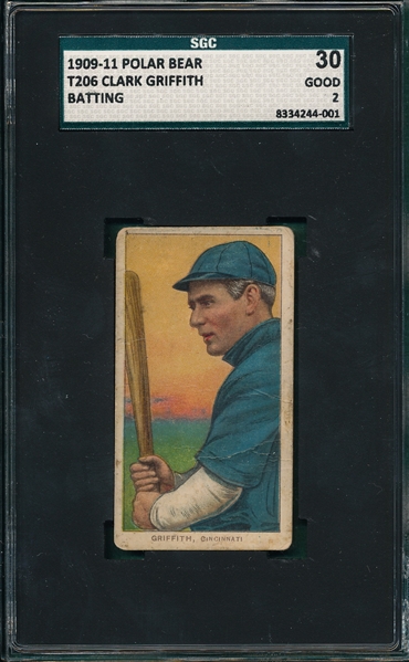 1909-1911 T206 Griffith, Batting, Polar Bear SGC 30