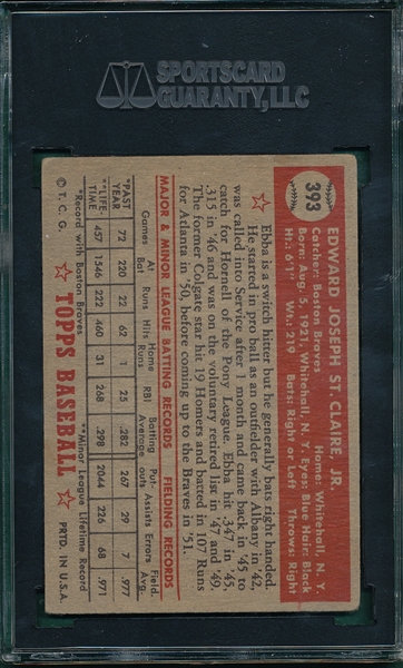 1952 Topps #393 Ebba St. Claire SGC 40 *High Number*