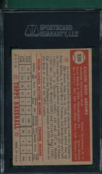 1952 Topps #350 Cal Abrams SGC 20 *High Number*