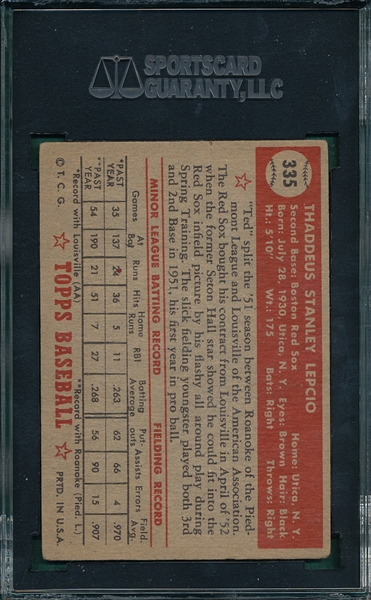 1952 Topps #335 Ted Lepcio SGC 50 *High Number*