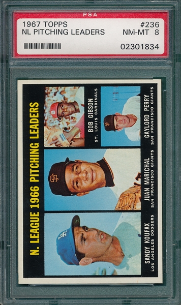 1967 Topps #236 NL Pitching Leaders W/ Koufax PSA 8