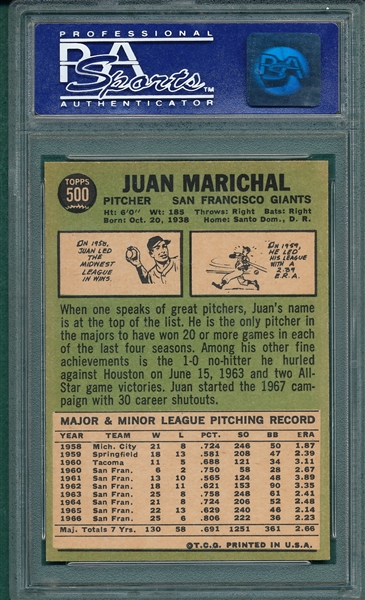 1967 Topps #500 Juan Marichal PSA 8