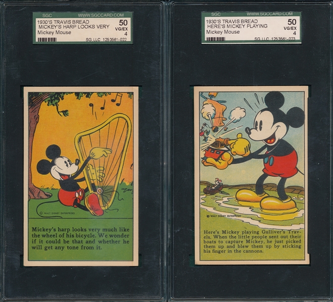 1930s Travis Bread Mickey Mouse (2) Card Lot SGC 50
