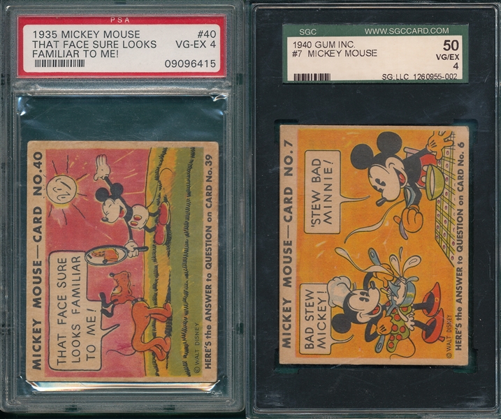 1935 Gum Inc. Mickey Mouse (2) Card Lot SGC/PSA