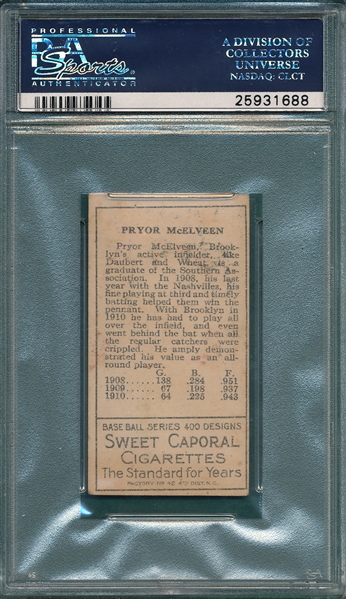 1911 T205 McElveen Sweet Caporal Cigarettes PSA 4