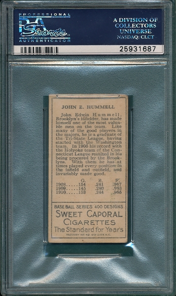 1911 T205 Hummell Sweet Caporal Cigarettes PSA 3