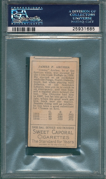 1911 T205 Archer Sweet Caporal Cigarettes PSA 4