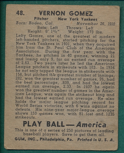 1939 Play Ball #48 Lefty Gomez