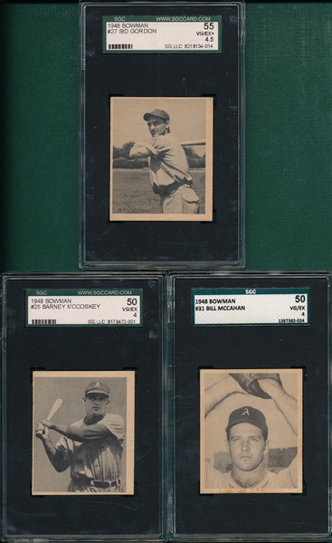 1948 Bowman #25 McCoskey, #27 Gordon & #31 McCahan, Lot of (3) SGC
