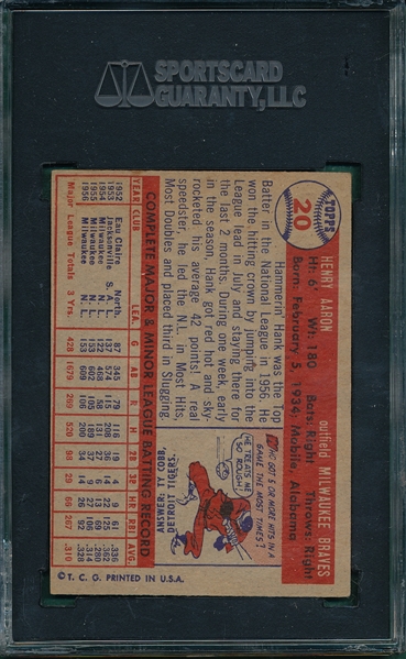1957 Topps #20 Hank Aaron SGC 50 