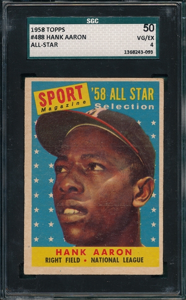 1958 Topps #488 Hank Aaron, AS, SGC 50 *Hi #*