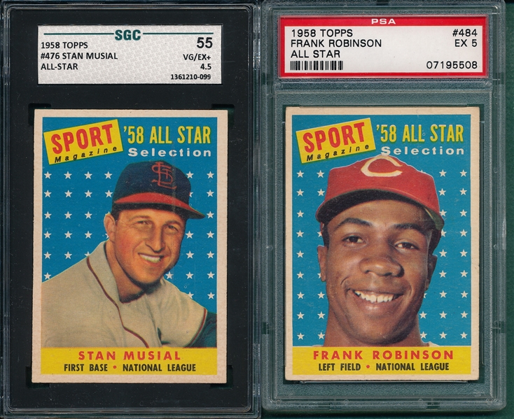 1958 Topps #476 Musial, AS SGC 55 & #484 F. Robinson, AS PSA 5 (2) Card Lot 