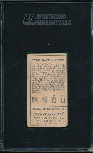 1911 T205 Ty Cobb Piedmont Cigarettes SGC 30