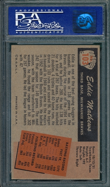 1955 Bowman #103 Eddie Mathews PSA 8