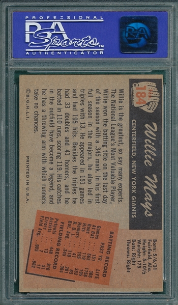 1955 Bowman #184 Willie Mays PSA 7