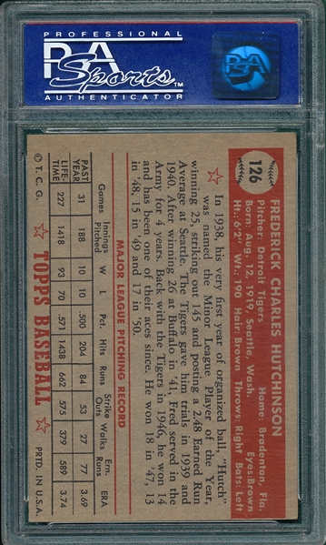 1952 Topps #126 Fred Hutchinson PSA 8