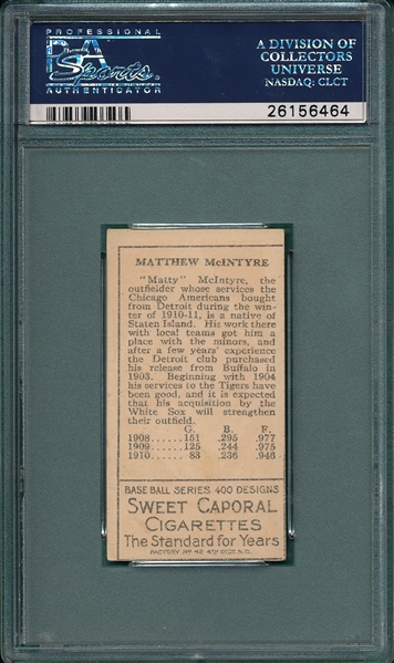 1911 T205 McIntyre Sweet Caporal Cigarettes PSA 4