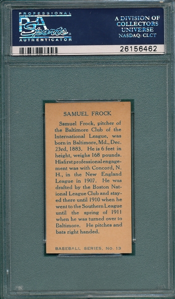 1912 C 46 #13 Samuel Frock Imperial Tobacco PSA 7