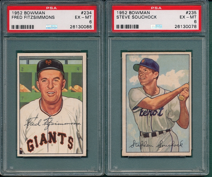 1952 Bowman #234 Fitzsimmons & #235 Souchock, (2) Card Lot, PSA 6 *Hi #*