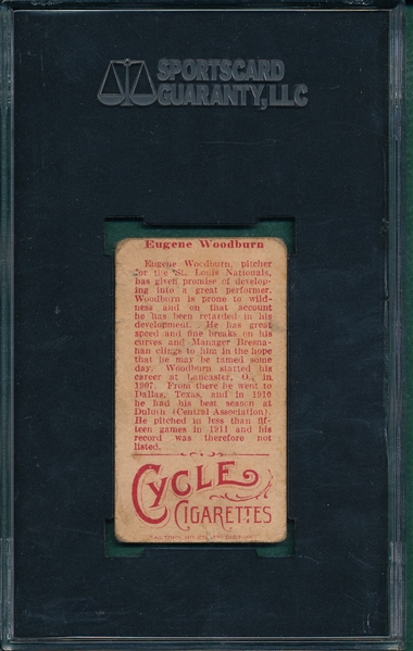 1912 T207 Woodburn Cycle Cigarettes SGC Authentic