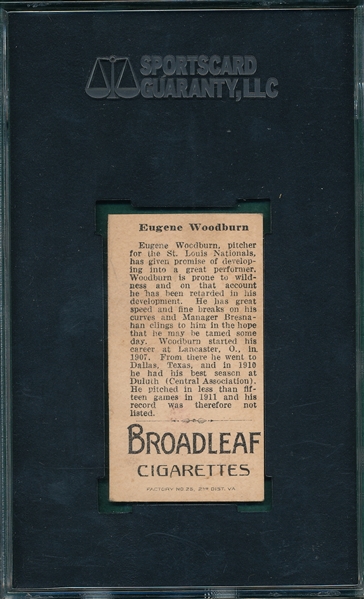 1912 T207 Woodburn Broad Leaf Cigarettes SGC Authentic