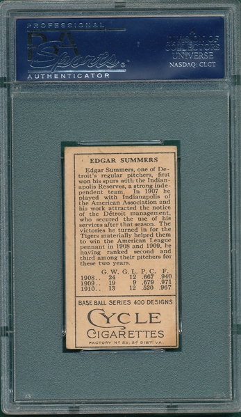 1911 T205 Summers Cycle Cigarettes PSA 4