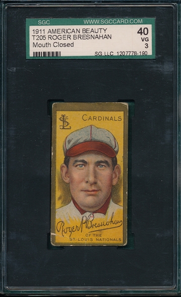 1911 T205 Bresnahan, Mouth Closed, American Beauty Cigarettes SGC 40