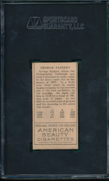1911 T205 Paskert American Beauty Cigarettes SGC 55