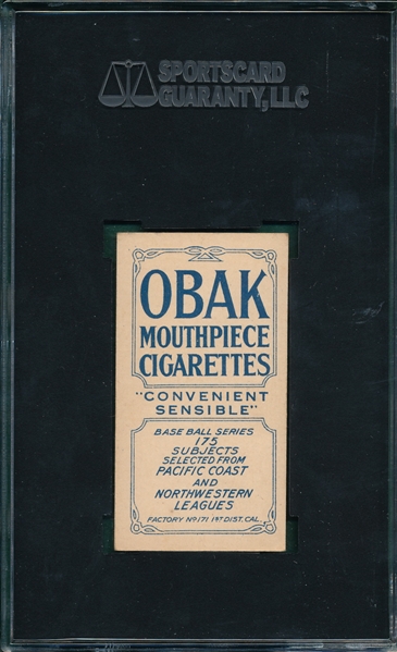 1910 T212-2 Eastley Obak Cigarettes SGC 60