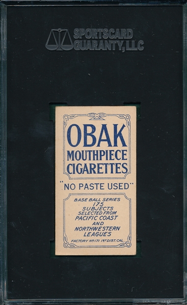 1910 T212-2 Brown (Sacramento) Obak Cigarettes SGC 60 *None Higher*