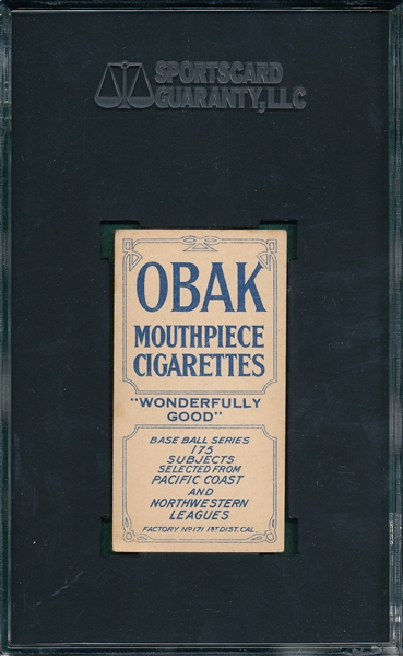 1910 T212-2 Brashear, N., Obak Cigarettes SGC 60 *Only One Graded Higher*
