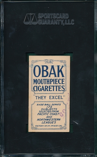 1910 T212-2 Brashear, R., Obak Cigarettes SGC 60