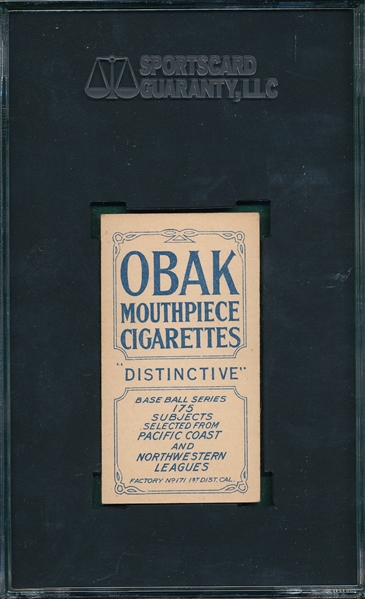1910 T212-2 Brown (Vernon) Obak Cigarettes SGC 60