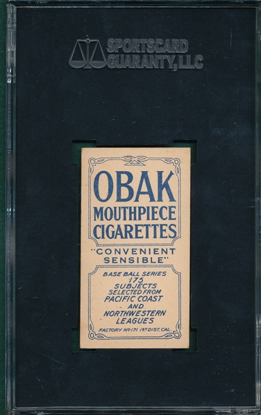 1910 T212-2 Cutshaw Obak Cigarettes SGC 60