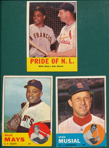 1963 Topps Lot of (3) W/ Musial & Mays