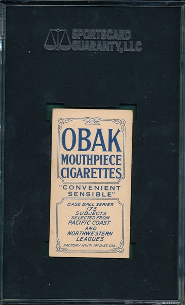 1910 T212-2 Greggs Obak Cigarettes SGC 60 