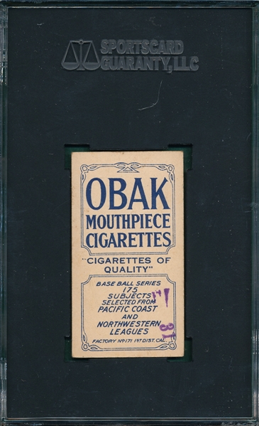 1910 T212-2 Olson Obak Cigarettes SGC 60 