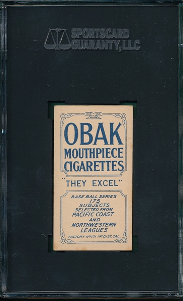1910 T212-2 Johnston Obak Cigarettes SGC 60 *Only One Graded Higher*
