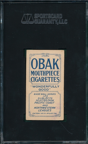 1910 T212-2 Hickey Obak Cigarettes SGC 60 *Only One Graded Higher*